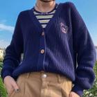 Long Sleeve Bear Embroidered V-neck Cardigan