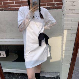 Short-sleeve Lettering Mini T-shirt Dress White - One Size