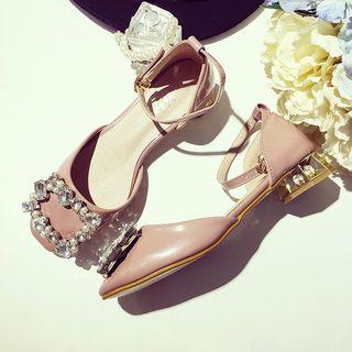 Rhinestone Faux Pearl Chunky Heel Sandals