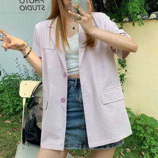 Short-sleeve Houndstooth Blazer