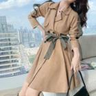 Notch Lapel Double-breasted Mini A-line Trench Coat Dress