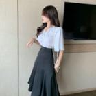 Elbow-sleeve Twisted Top / A-line Skirt