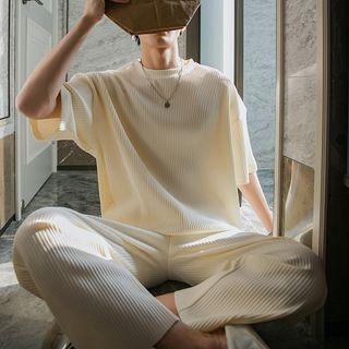 Short-sleeve Rib T-shirt / Wide Leg Pants