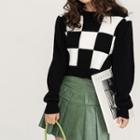 Checkered Cropped Sweater Black - One Size