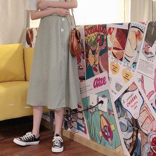Dotted Buttoned Midi A-line Skirt