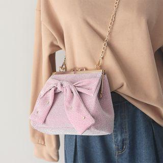 Glitter Ribbon Chain Strap Crossbody Clasp Bag