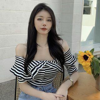 Short-sleeve Striped Off-shoulder Top