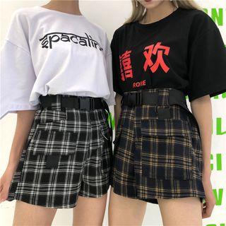 Plaid Wide-leg Cargo Shorts