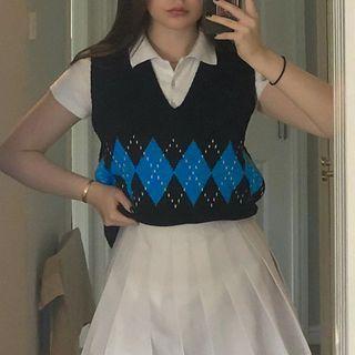 Two-tone Argyle V-neck Knit Vest