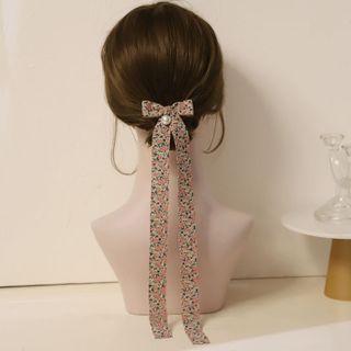 Floral Print Ribbon Hair Tie Floral - Pink & Black - One Size