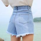 Frayed Trim Denim Shorts / Set