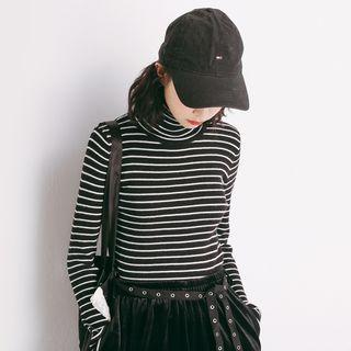 Turtleneck Striped Long-sleeve Top Black - One Size