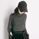 Turtleneck Striped Long-sleeve Top Black - One Size