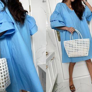 Ruffle-sleeve Trapeze Dress