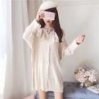 Lace Trim Ruffle Cable Knit Long Cardigan