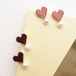 Flannel Heart Faux Pearl Dangle Earring