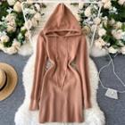 Hooded Drawstring Long-sleeve Knit Dress