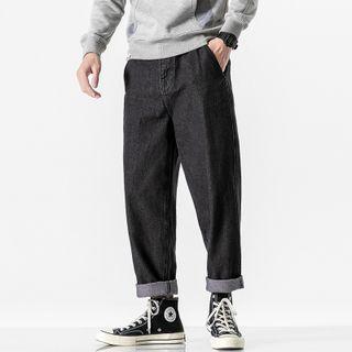 Plain Washed Straight Leg Jeans