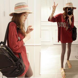 Drop-shoulder Lettering Long T-shirt