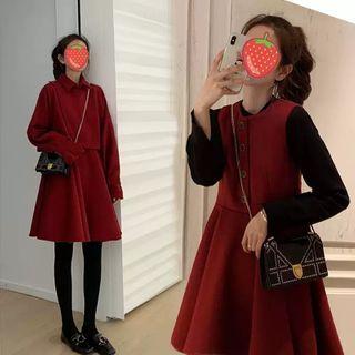 Turtleneck Sweater / Cropped Jacket / Sleeveless Mini A-line Dress / Set