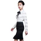 Set: Long-sleeve Blouse + Slit-front Skirt