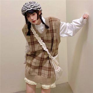Plaid Sweater Vest Coffee - One Size