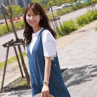 Stitched Wide-leg Denim Jumper Pants