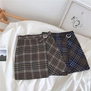 Asymmetric Plaid High-waist Acrylic A-line Skirt
