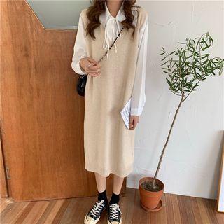 Sleeveless Plain Dress / Long Sleeve Shirt