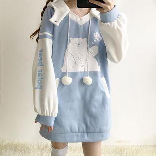 Printed Hooded Pullover Dress Light Blue - One Size
