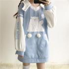 Printed Hooded Pullover Dress Light Blue - One Size