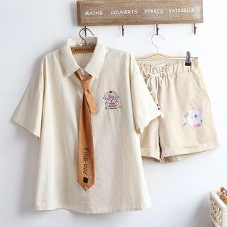 Short-sleeve Embroidered T-shirt / Wide-leg Shorts / Set