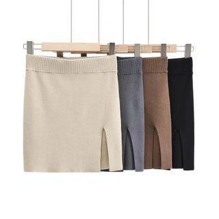 High Waist Knit Mini Pencil Skirt