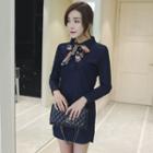 Long-sleeve Denim Dress With Scarf