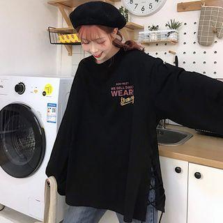 Long-sleeve Print Slited T-shirt