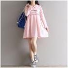 Letter Embroidered Frill Trim Long Sleeve Dress