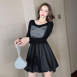 Set: Spaghetti Strap Mesh Dress + Long-sleeve Dress Black - One Size