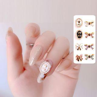 Set Of 2 : Bow / Embossed Face Faux Pearl Nail Art Decoration
