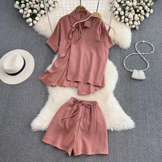 Set: Short Sleeve Shirt + Shorts + Camisole