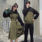Couple Matching Set: Two-tone Hoodie + Hooded Tie-waist Midi A-line Dress