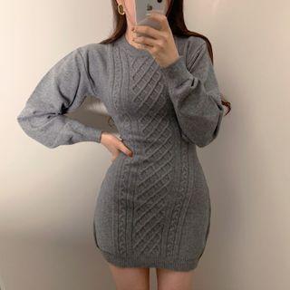 Cutout Mini Bodycon Cable Knit Sweater Dress