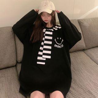 Striped Mock-shawl Graphic Print Sweatshirt
