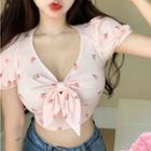 Short-sleeve Peach Print Crop Top