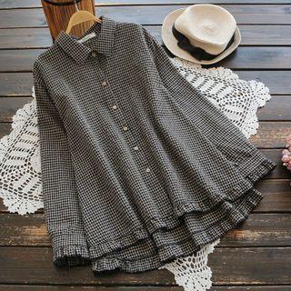 Gingham Ruffle Trim Blouse