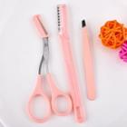 Set: Eyebrow Scissors + Razor + Tweezers Pink - One Size