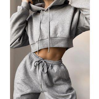 Set: Cropped Hoodie + Plain Jogger Pants