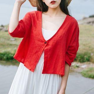 Dolman-sleeve Open-front Cotton Plain Coat