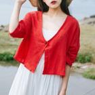 Dolman-sleeve Open-front Cotton Plain Coat