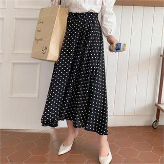 Band-waist Dotted Long Flare Skirt