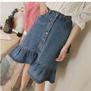 Buttoned Asymmetrical Denim Skirt